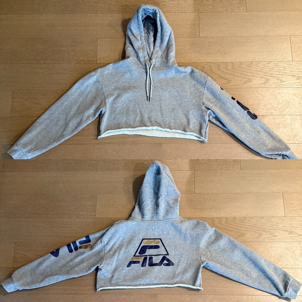 Fila Heather Gray Cropped Hoodie with Logo